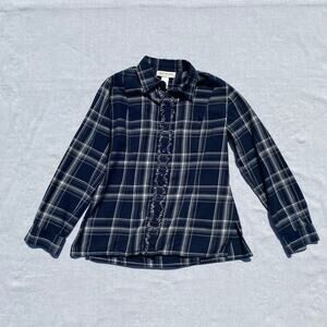 VTG Jones New York Ruffle Plaid Button Up Shirt Small Flannel Western Cowgirl